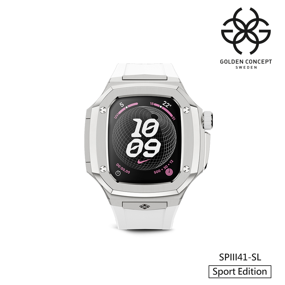 【Golden Concept】APPLE WATCH 41mm 白色橡膠錶帶 銀色不鏽鋼錶框 WC-SPIII41-SL