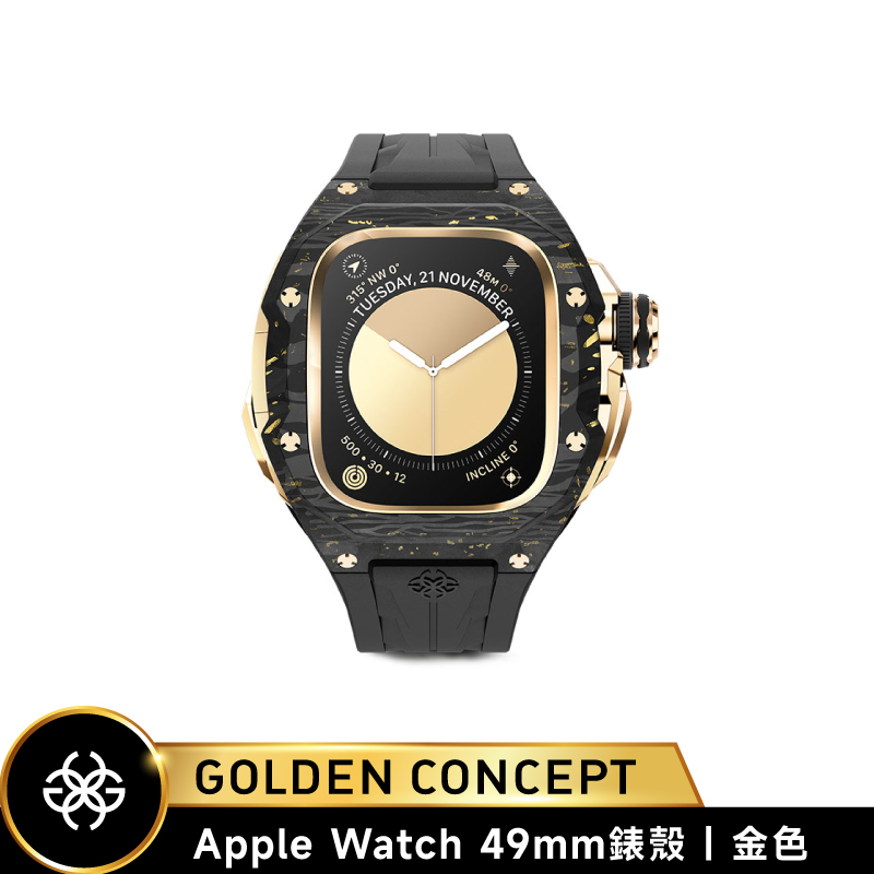 【Golden Concept】Apple Watch 49mm 黑橡膠錶帶 金錶框 WC-RSCIII49-BK-GC