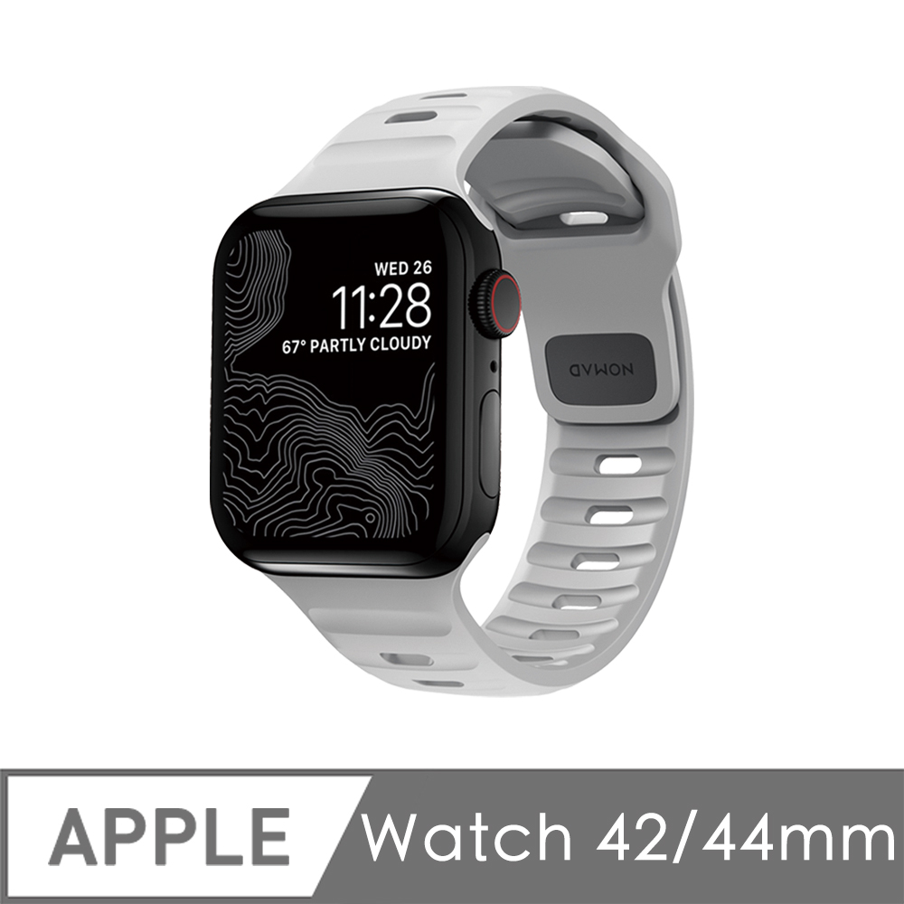美國NOMAD Apple Watch專用運動風FKM橡膠錶帶-44/42mm-月球灰