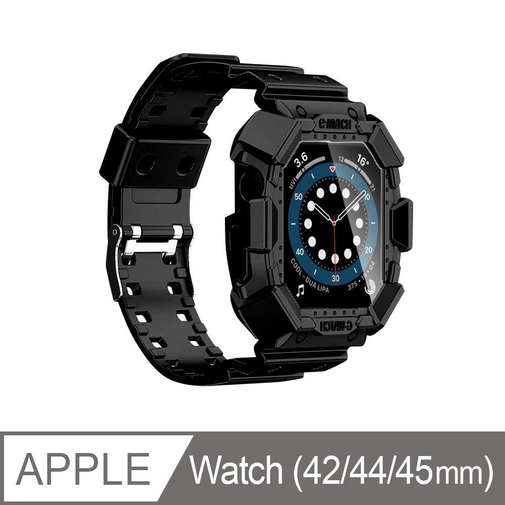 Apple Watch 42/44mm 一體式耐衝擊全包覆替換錶帶-黑色