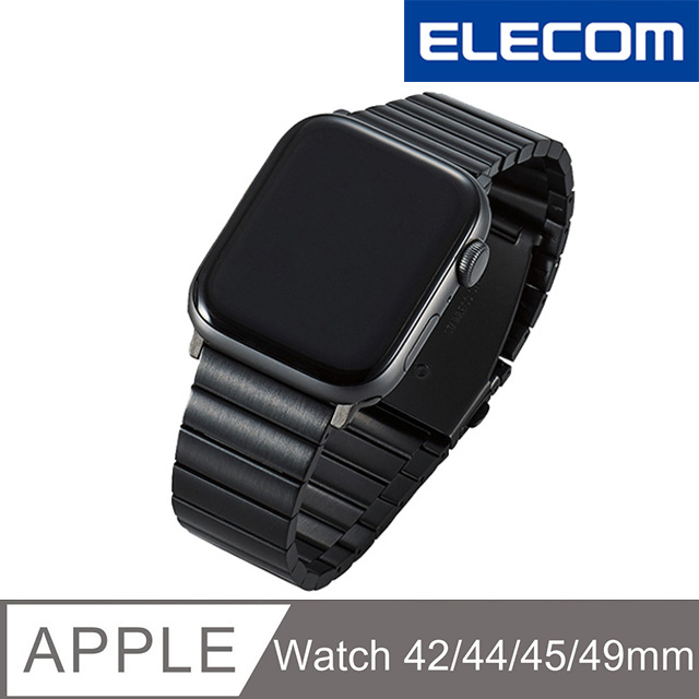 ELECOM Apple Watch 44/42mm金屬不銹鋼錶帶-黑