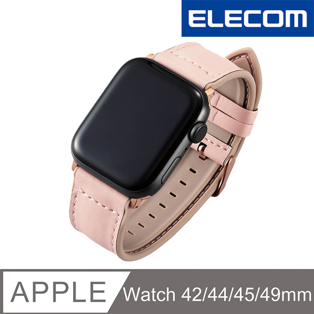 ELECOM Apple Watch 44/42mm純素皮革錶帶-粉
