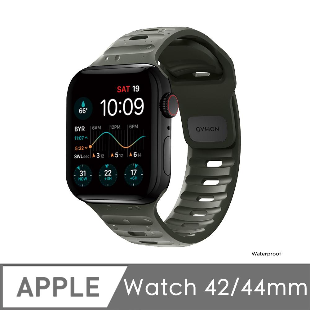 美國NOMAD Apple Watch專用運動風FKM橡膠錶帶-44/42mm 灰綠