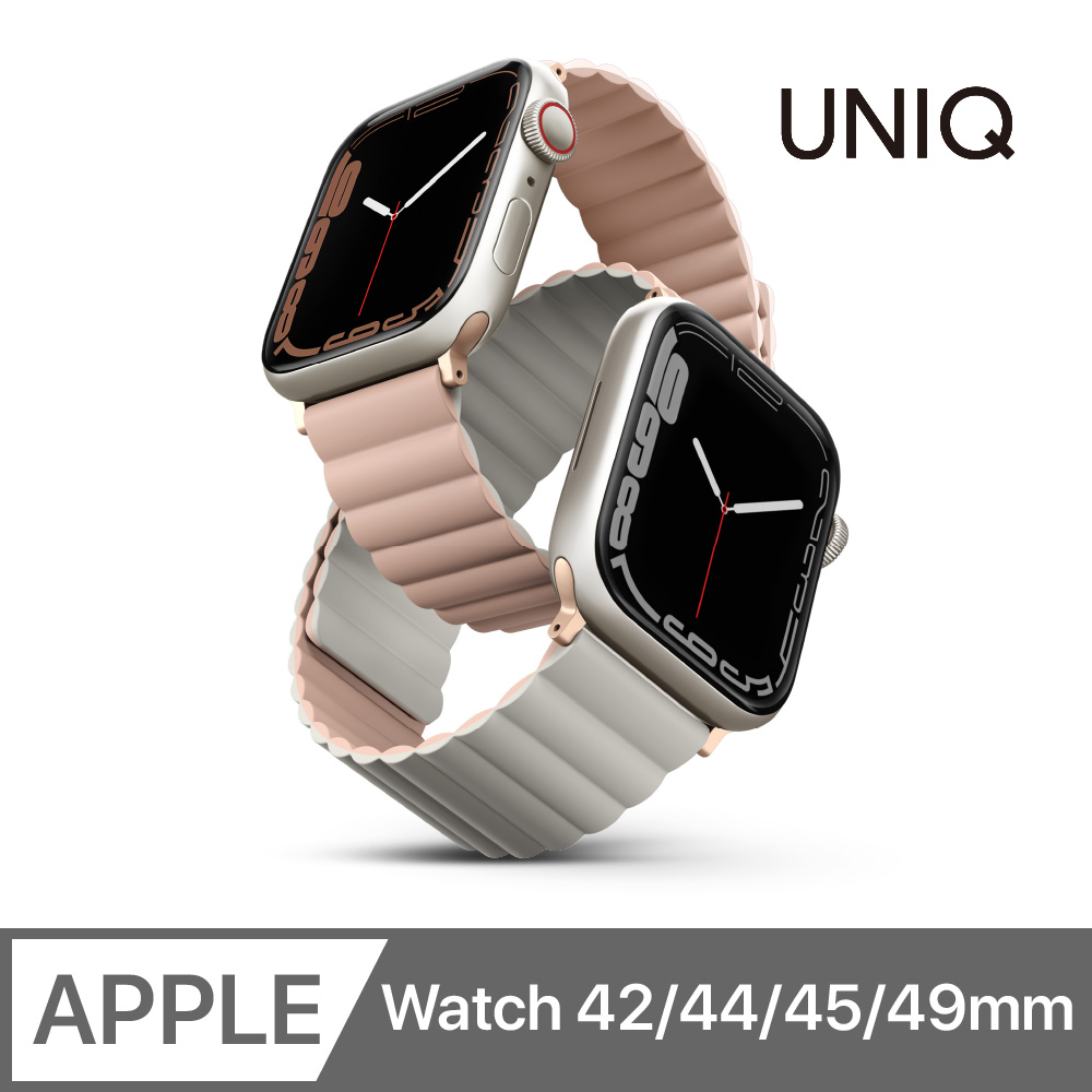 UNIQ Revix Apple Watch 雙色防水矽膠磁吸錶帶 42/44/45mm 粉米色