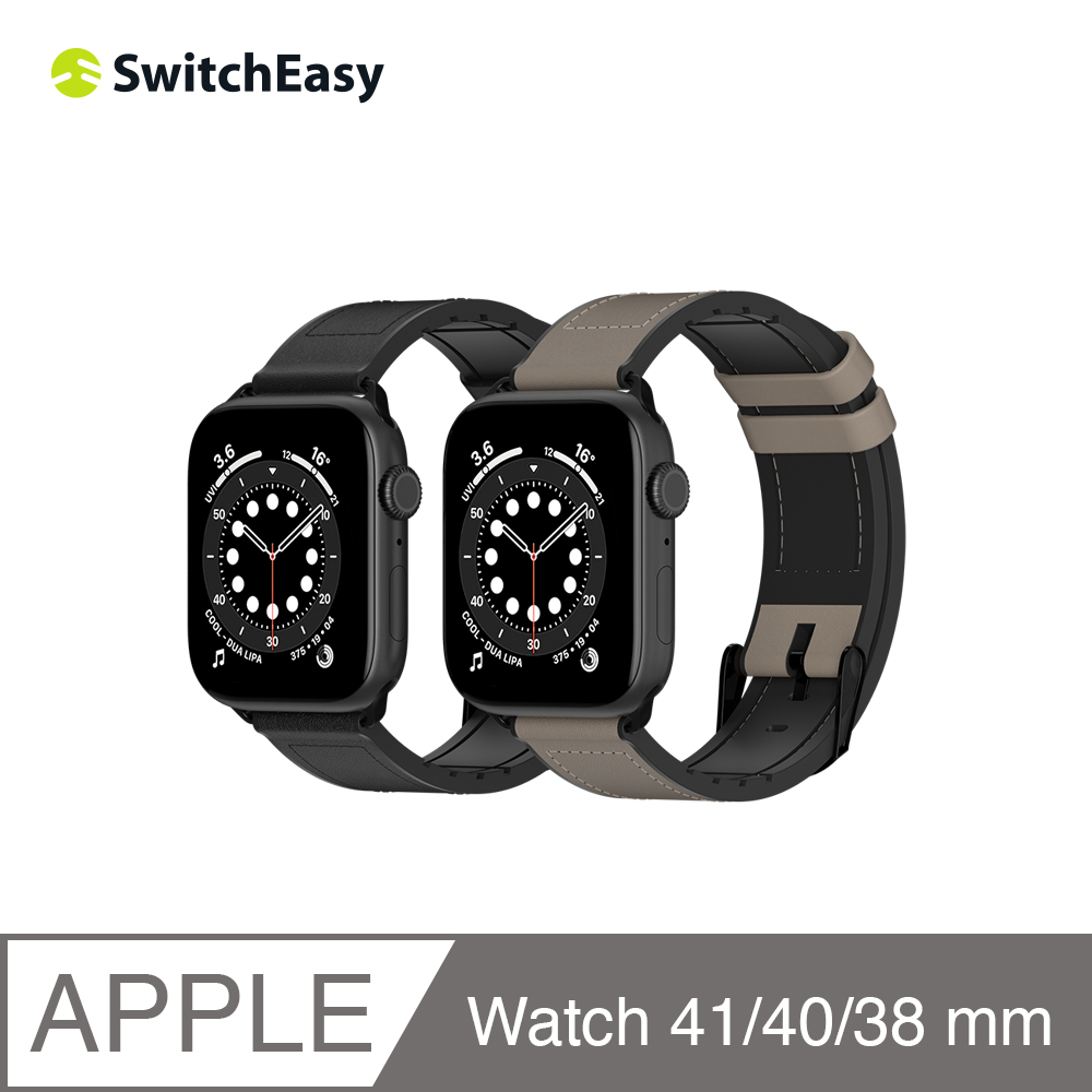 美國魚骨 SwitchEasy Apple Watch Hybrid 矽膠真皮錶帶 38/40/41 mm 黑色