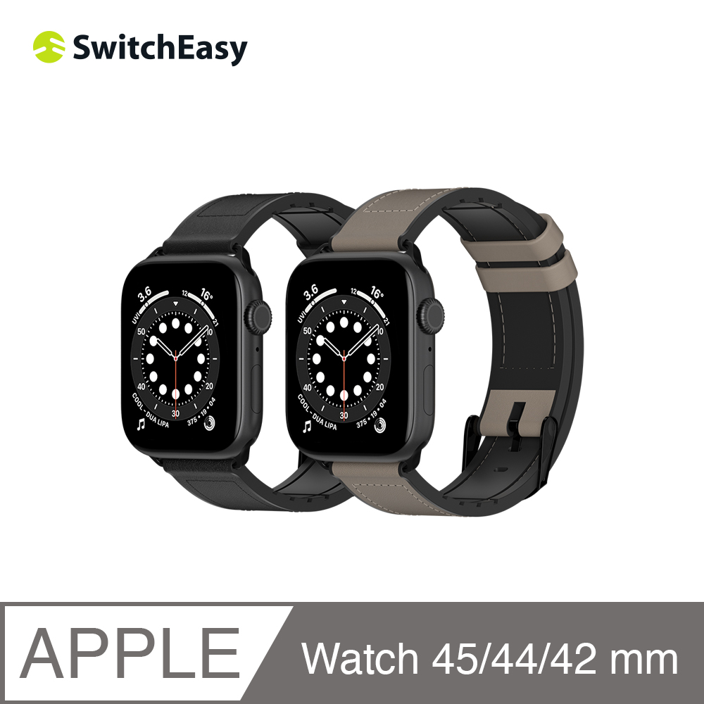 美國魚骨 SwitchEasy Apple Watch Hybrid 矽膠真皮錶帶 42/44/45 mm 岩石灰