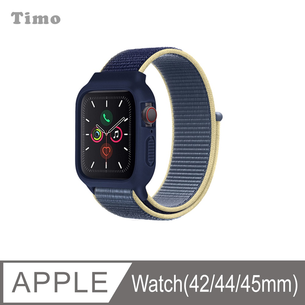 Apple Watch 42/44/45mm 一體式全包覆 尼龍織紋回環替換手環錶帶-冰洋藍