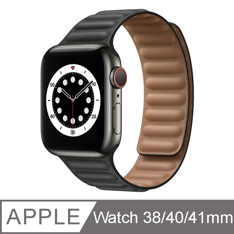 IN7 皮革鏈式 Apple Watch磁吸回環錶帶 Apple Watch 38mm/40mm/41mm-黑色