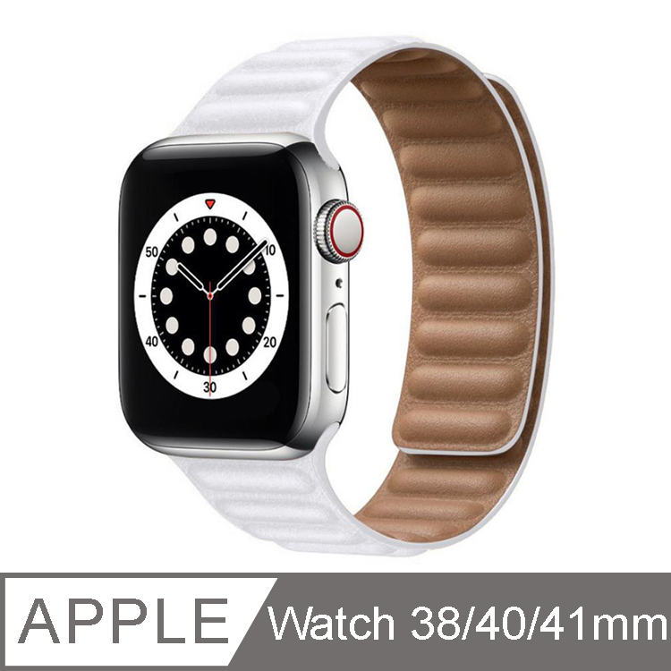 IN7 皮革鏈式 Apple Watch磁吸回環錶帶 Apple Watch 38mm/40mm/41mm-白色