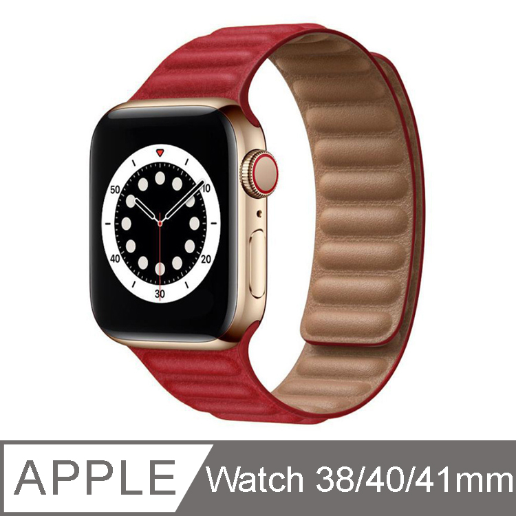 IN7 皮革鏈式 Apple Watch磁吸回環錶帶 Apple Watch 38mm/40mm/41mm-紅色