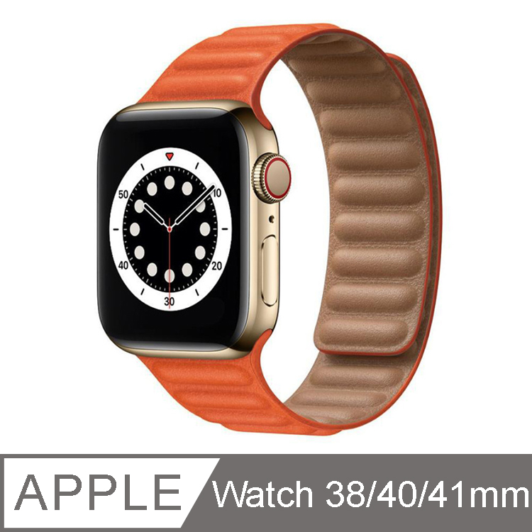 IN7 皮革鏈式 Apple Watch磁吸回環錶帶 Apple Watch 38mm/40mm/41mm-橙色