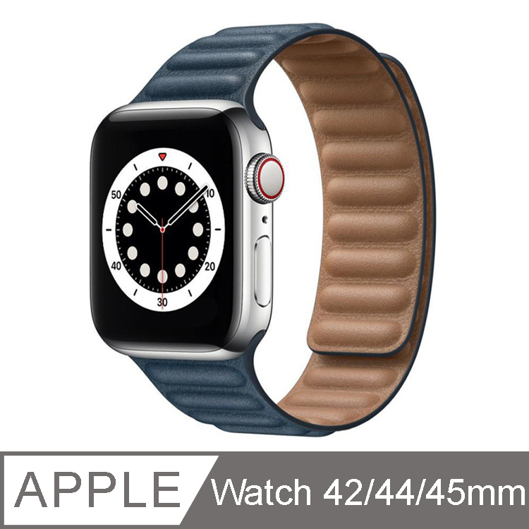 IN7 皮革鏈式 Apple Watch磁吸回環錶帶 Apple Watch 42mm/44mm/45mm-藍色