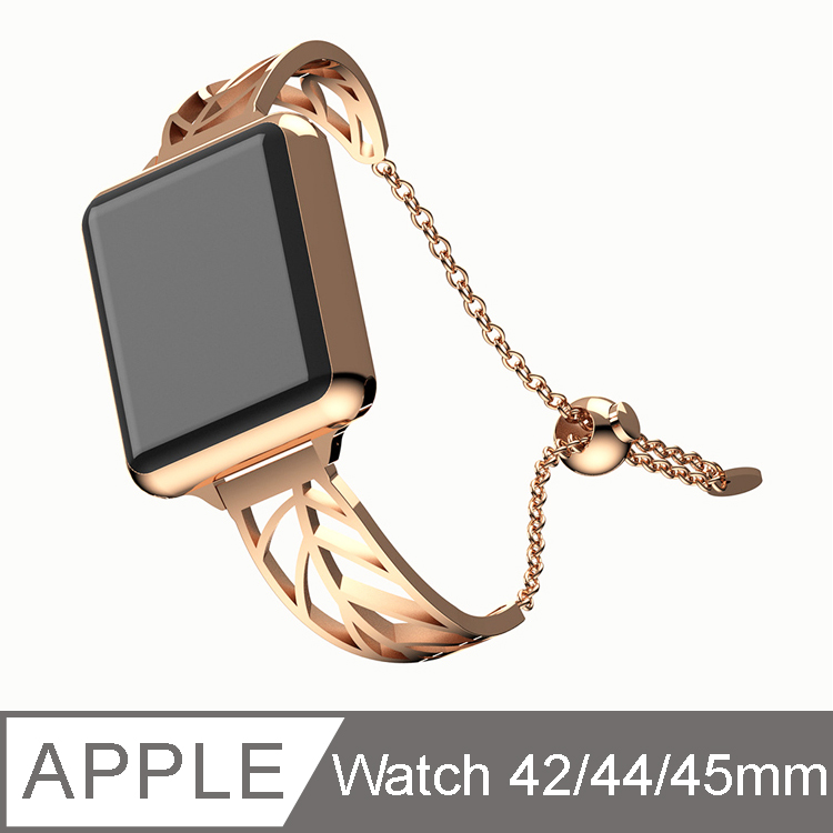 IN7 手鐲款 Apple Watch 樹葉鏤空不鏽鋼金屬錶帶Apple Watch 42mm/44mm/45mm-玫瑰金