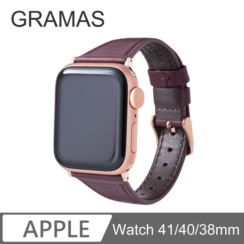 Gramas Apple Watch 38/40/41mm 莫蘭迪仕女真皮錶帶-酒紅