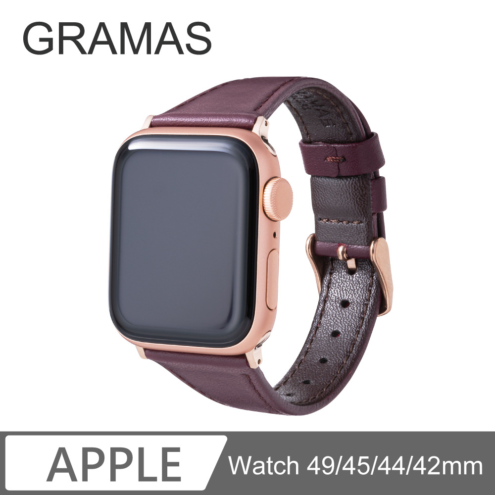Gramas Apple Watch 42/44/45mm 莫蘭迪仕女真皮錶帶-酒紅