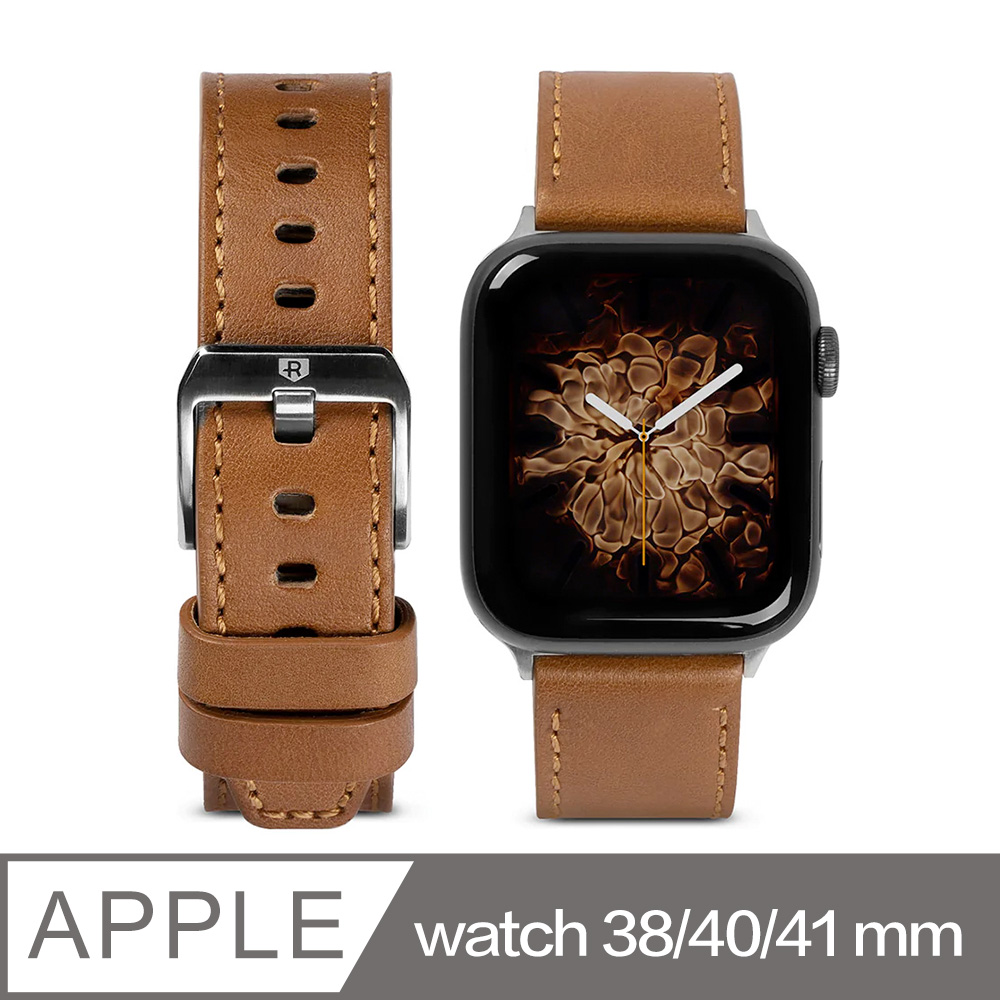 Rearth Apple Watch 38/40/41mm 真皮運動錶帶(咖啡)