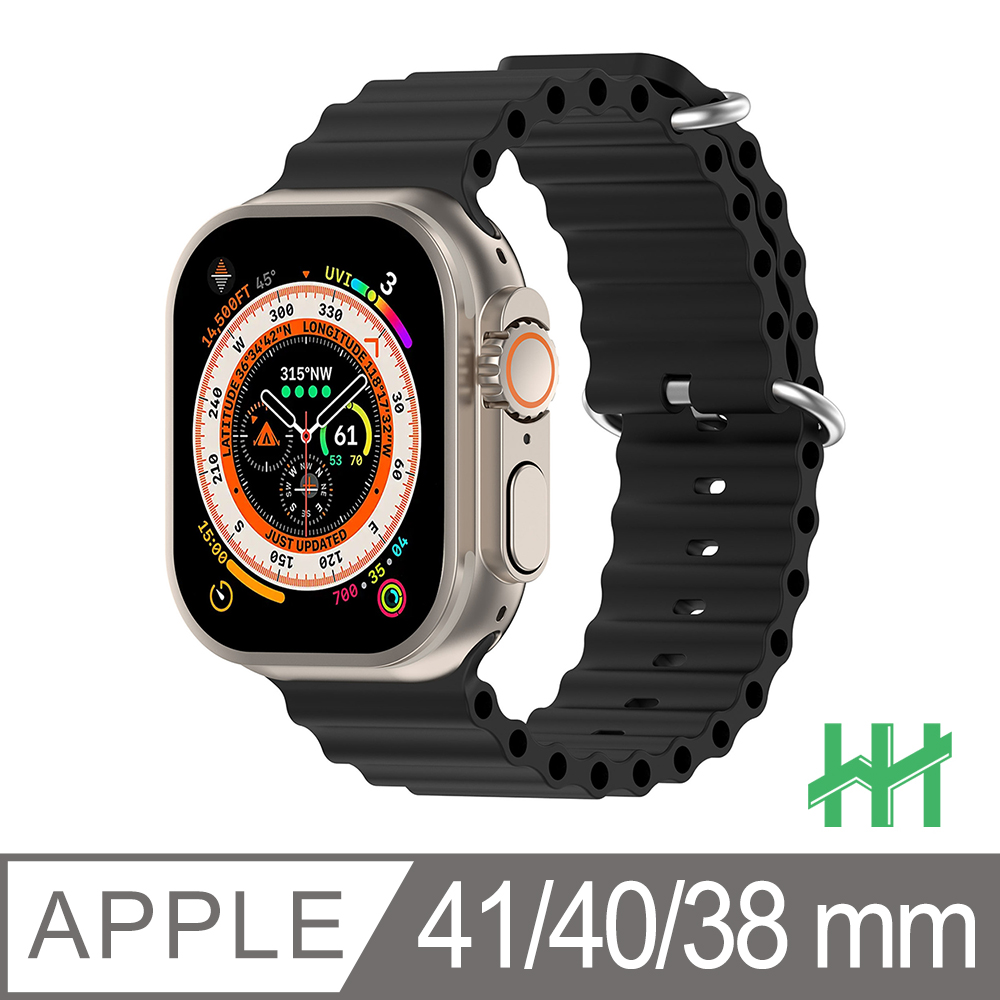 HH-Apple Watch 38/40/41mm 可調扣環海洋矽膠錶帶(午夜色)