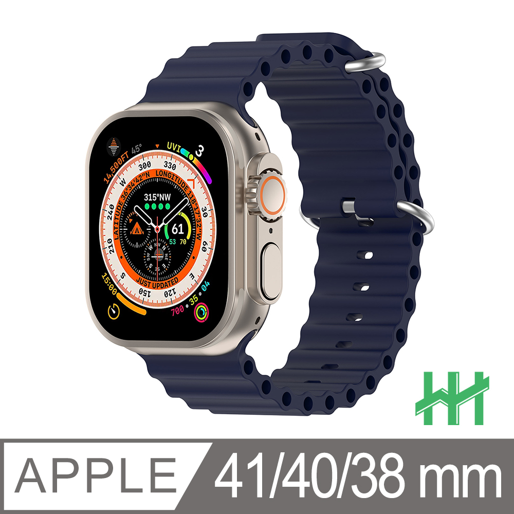 HH-Apple Watch 38/40/41mm 可調扣環海洋矽膠錶帶(藍色)