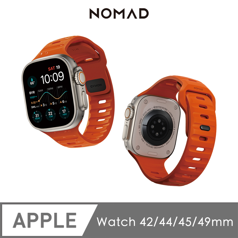 美國NOMAD Apple Watch專用運動風FKM橡膠錶帶-45/44/42mm 橘