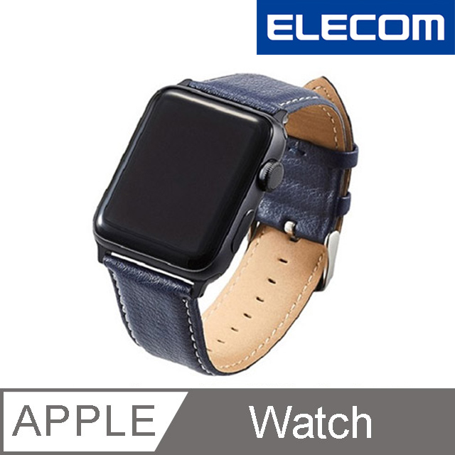 ELECOM Apple Watch 42mm錶帶皮革-極簡藍