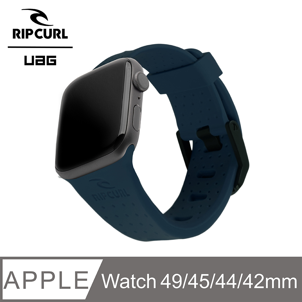 UAG X RIP CURL Apple Watch 42/44/45/49mm 舒適矽膠運動錶帶-海軍藍