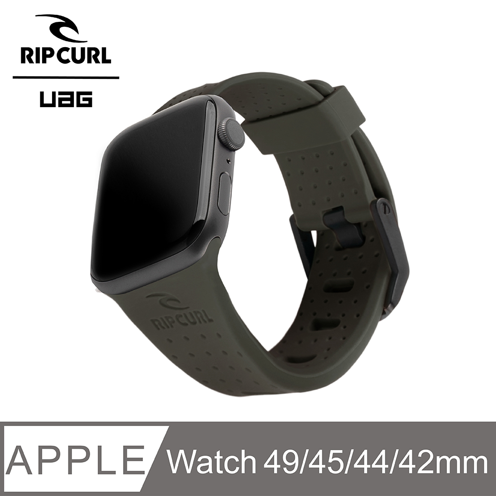 UAG X RIP CURL Apple Watch 42/44/45/49mm 舒適矽膠運動錶帶-鈦灰
