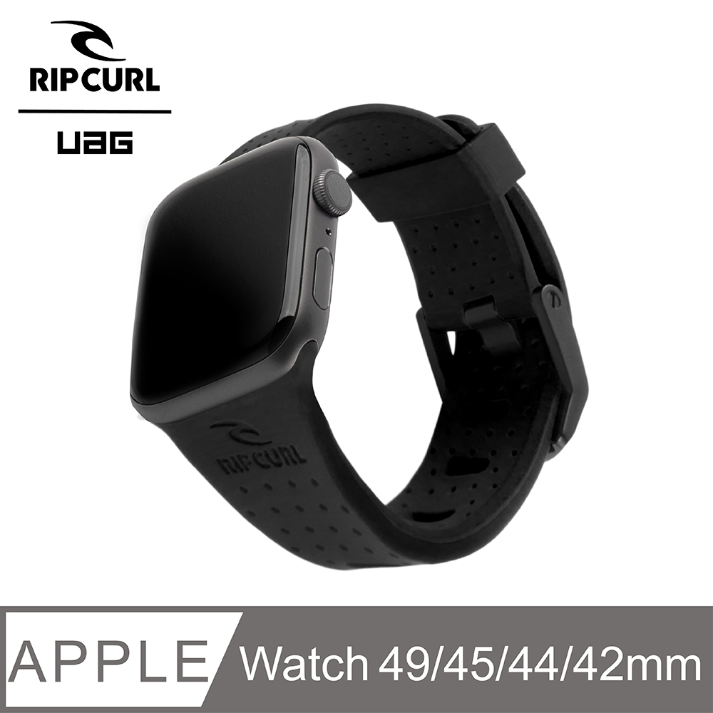 UAG X RIP CURL Apple Watch 42/44/45/49mm 舒適矽膠運動錶帶-極限黑