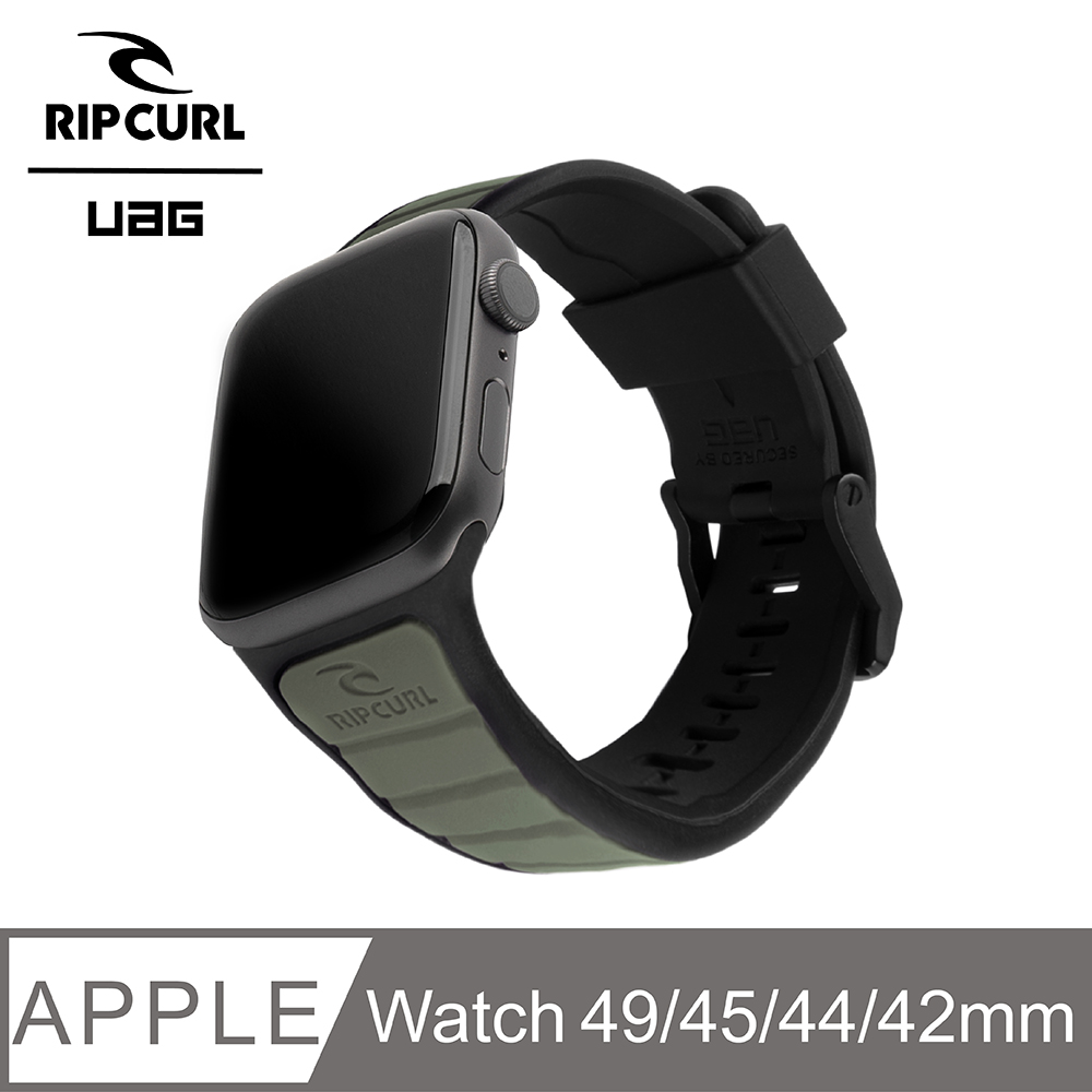 UAG X RIP CURL Apple Watch 42/44/45/49mm 雙色矽膠運動錶帶-鈦灰黑