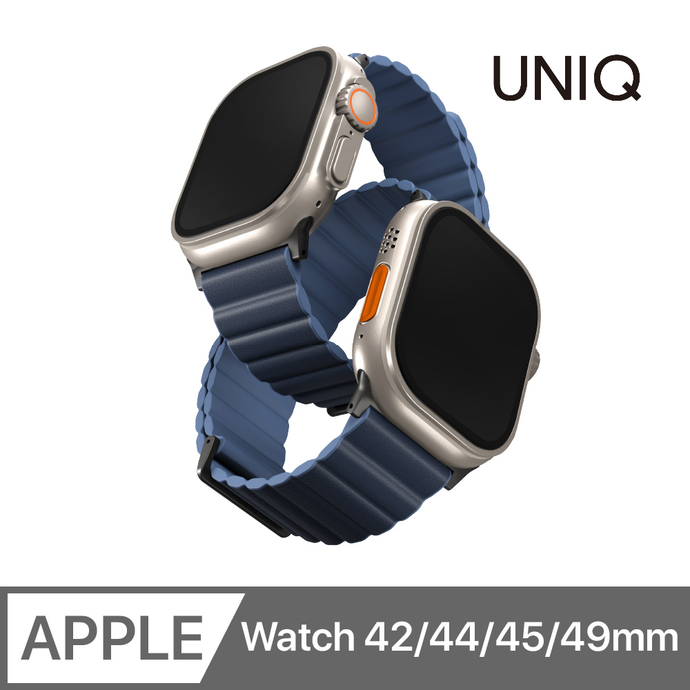 UNIQ Revix Apple Watch 雙色矽膠真皮錶帶 42/44/45/49mm 共用款 深藍/霧藍