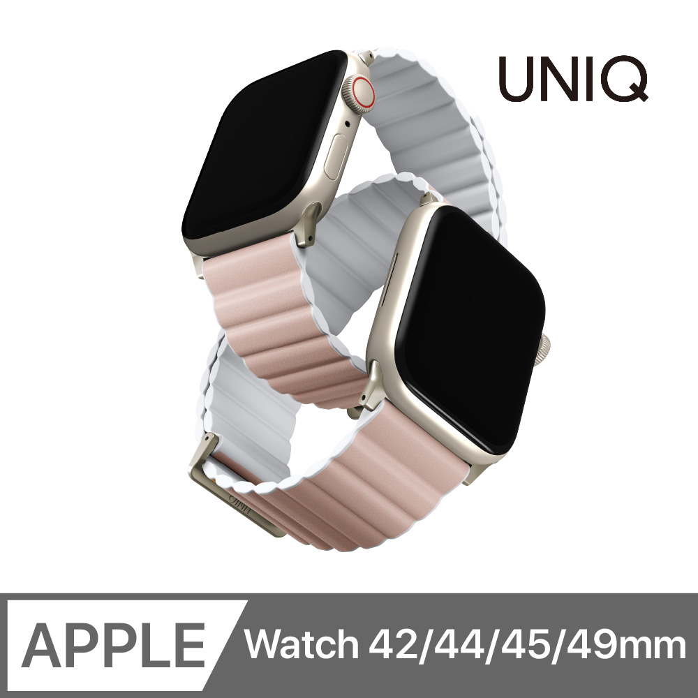 UNIQ Revix Apple Watch 雙色矽膠真皮錶帶 42/44/45/49mm 共用款 胭脂粉/白色