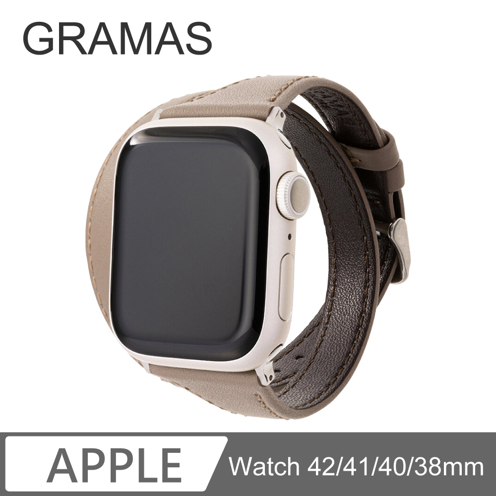 Gramas Apple Watch 38/40/41mm 雙重環繞仕女真皮錶帶-大象灰