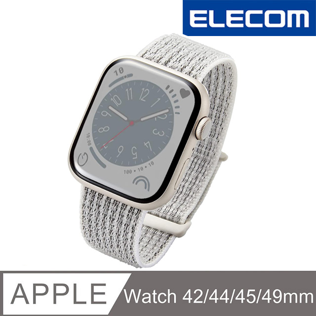 ELECOM Apple Watch 45/44/42mm 布面錶帶- 白