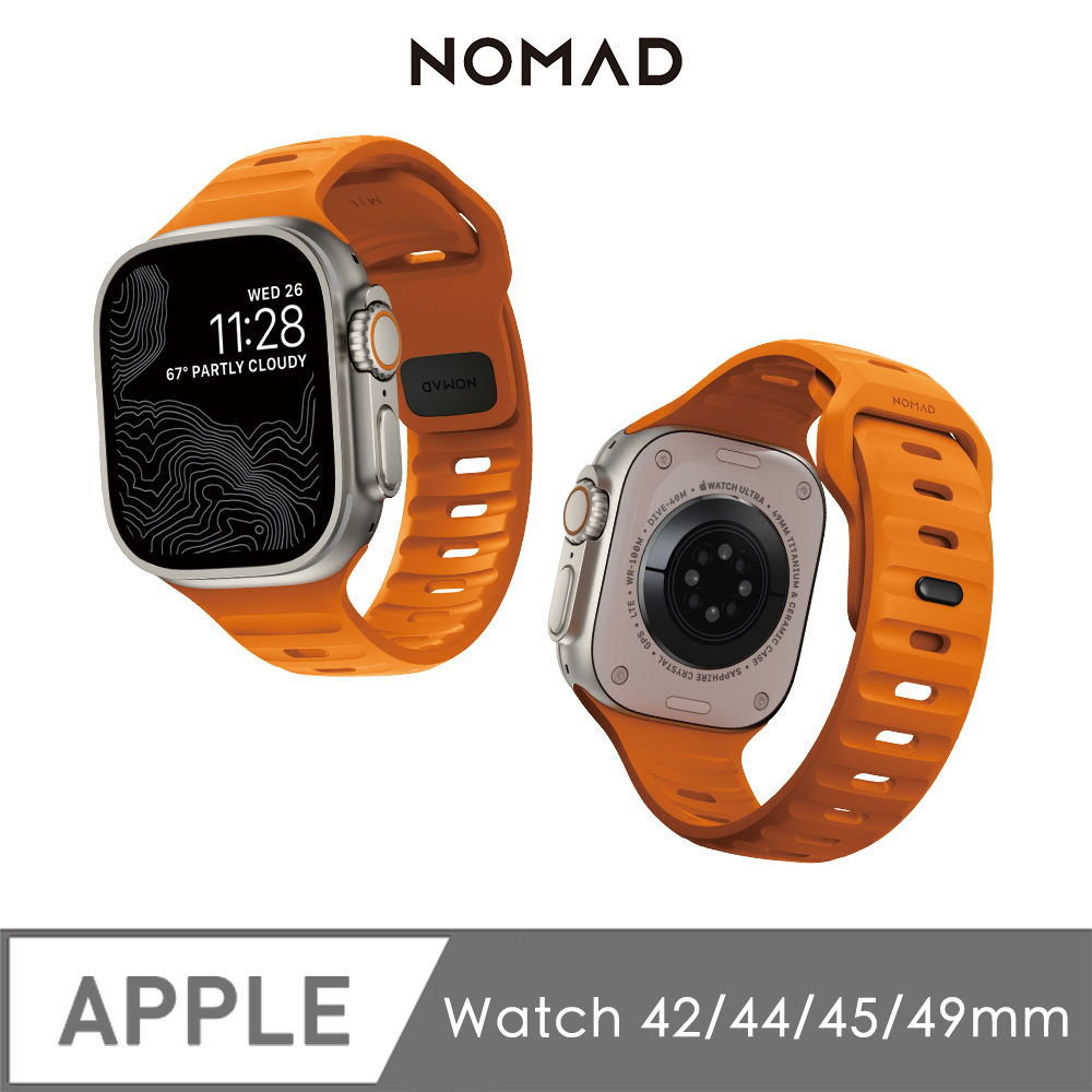 美國NOMAD Apple Watch專用運動風FKM橡膠錶帶-49/45/44/42mm-Blaze 活力橙