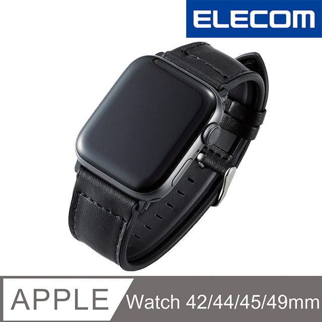 ELECOM Apple Watch 44/42mm純素皮革錶帶-黑