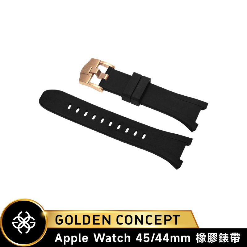 【Golden Concept】Apple Watch 黑橡膠錶帶/玫瑰金錶扣 (45/44mm)