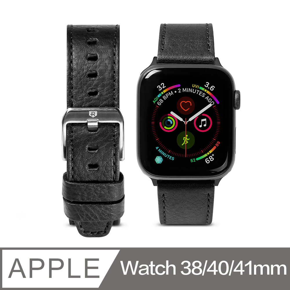 Rearth Apple Watch 38/40/41mm 真皮運動錶帶(黑)