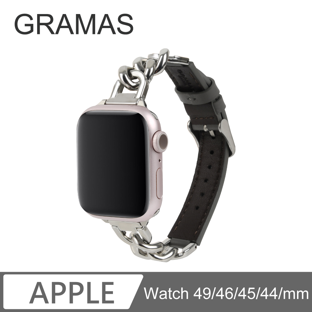Gramas Apple Watch 49/46/45/44mm 仕女金屬鏈皮革錶帶-灰色