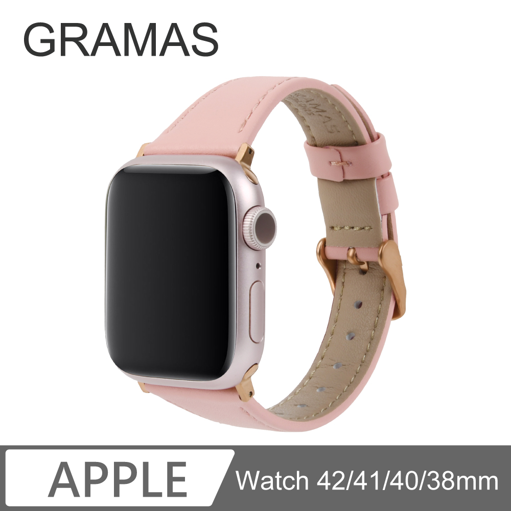 Gramas Apple Watch 38/40/41/42mm 莫蘭迪仕女真皮錶帶-粉色