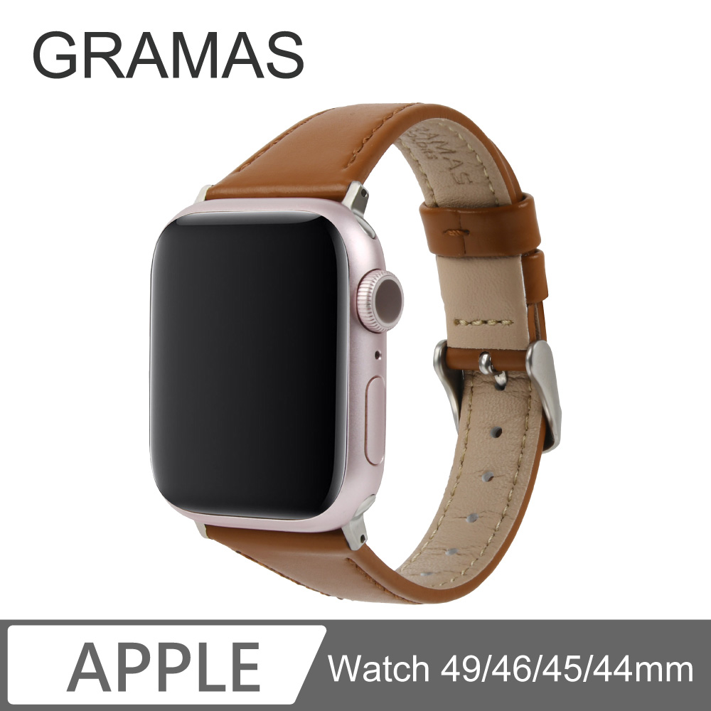 Gramas Apple Watch 44/45/46/49mm 莫蘭迪仕女真皮錶帶-深棕