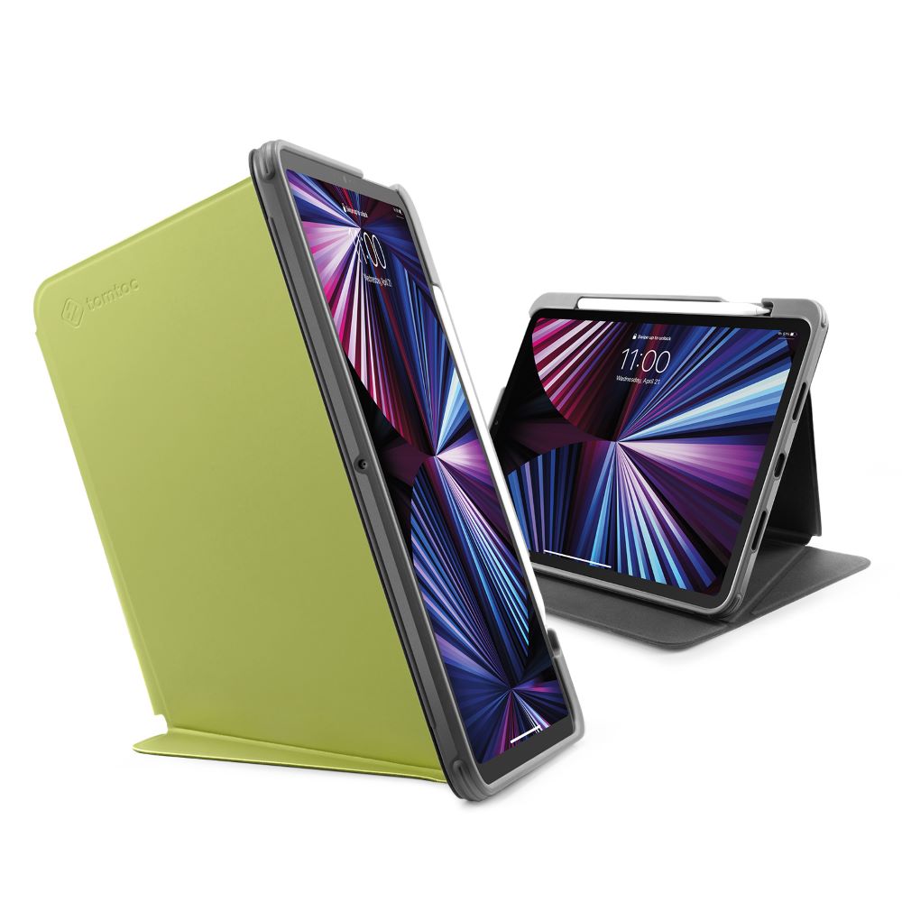 Tomtoc 多角度折疊平板保護套，酪梨綠，適用於11吋iPad Pro 2021