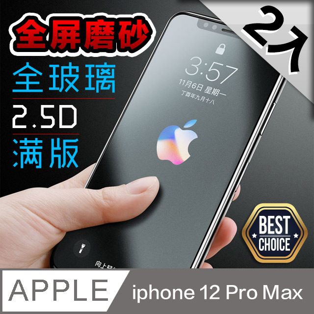 iPhone 12 Pro Max【2.5D】霧面磨砂 鋼化玻璃膜 ◣2片入-超值首選◥