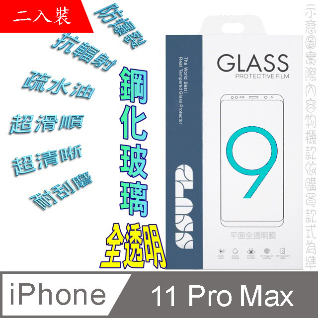 iPhone 11 Pro Max/XS MAX (全透明/二入裝) 鋼化玻璃膜螢幕保護貼