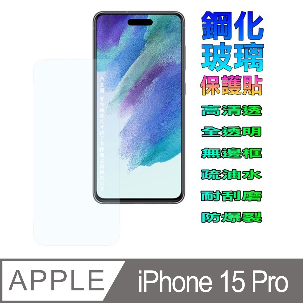 iPhone 15 Pro 螢幕保護貼[全透明平面鋼化玻璃