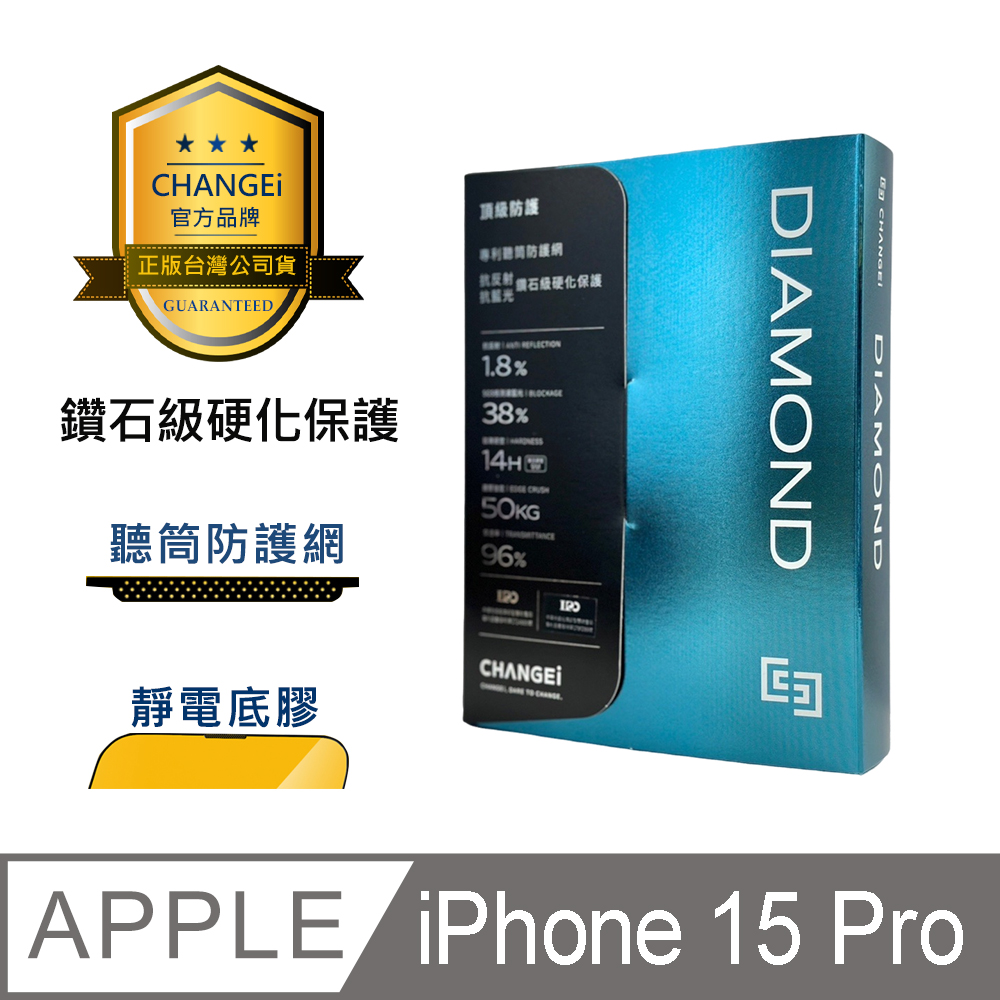 CHANGEi 防塵網系列 iPhone頂級黑鑽亮面玻璃貼附頂級鍍膜液尊榮組 iPhone15 pro適用