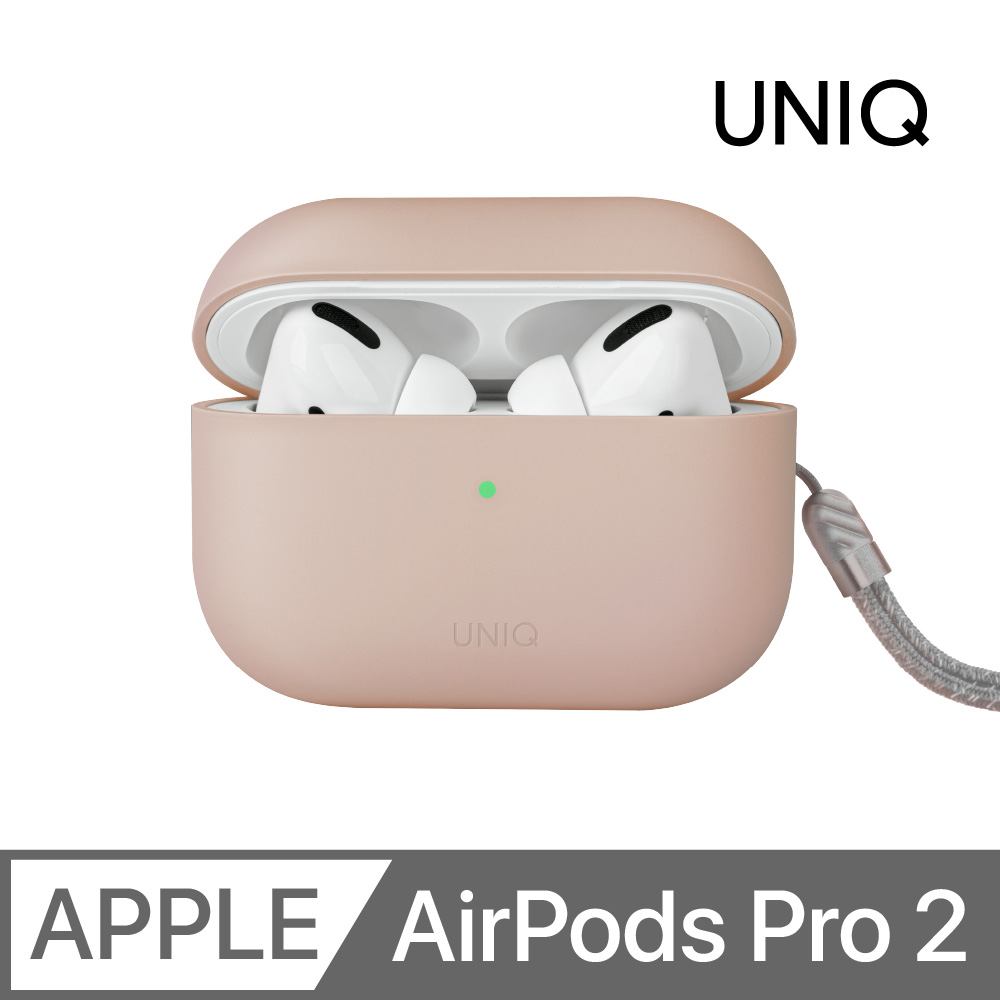 UNIQ Lino 素色簡約液態矽膠藍牙耳機保護套(附掛繩) AirPods Pro 第2代 粉色