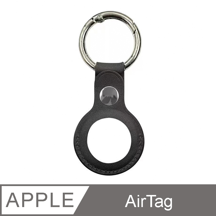 IN7 仿皮紋系列 Apple AirTag 金屬扣 雙通 PU皮革保護套 鑰匙圈-黑色
