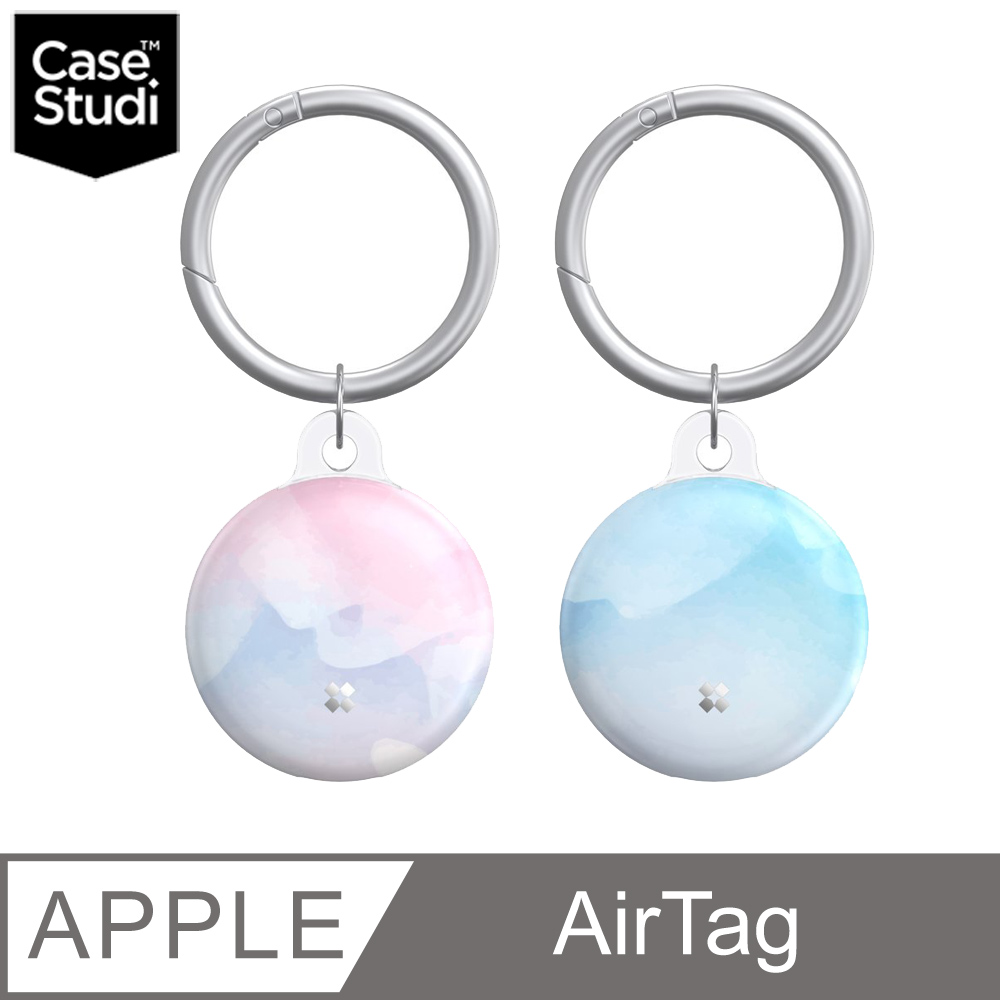 CaseStudi AirTag Prismart 保護殼吊環組 彩色石紋(粉/藍各1)