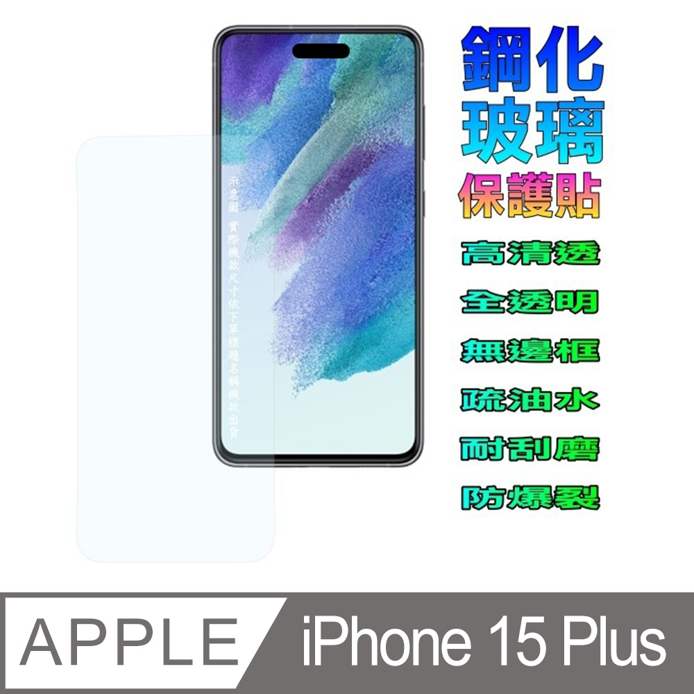 iPhone 15 Plus 螢幕保護貼[全透明平面鋼化玻璃