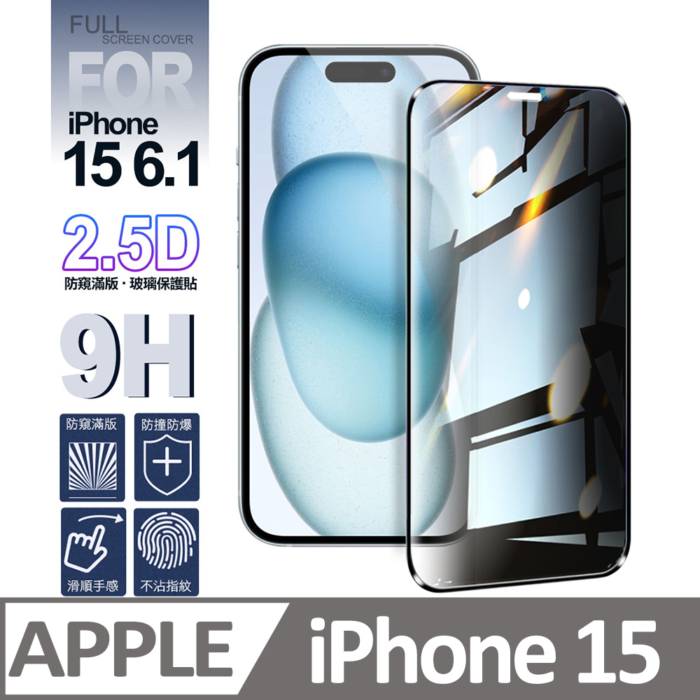 NISDA for iPhone 15 6.1吋 防窺2.5D滿版玻璃保護貼-黑