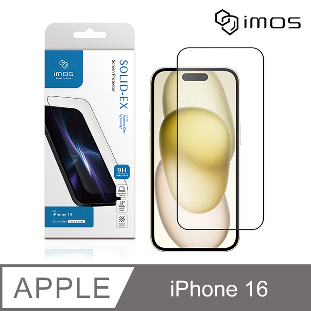 iMOS Apple iPhone 16 6.1吋 2.5D高透9H超細黑邊康寧玻璃貼(AGbc)